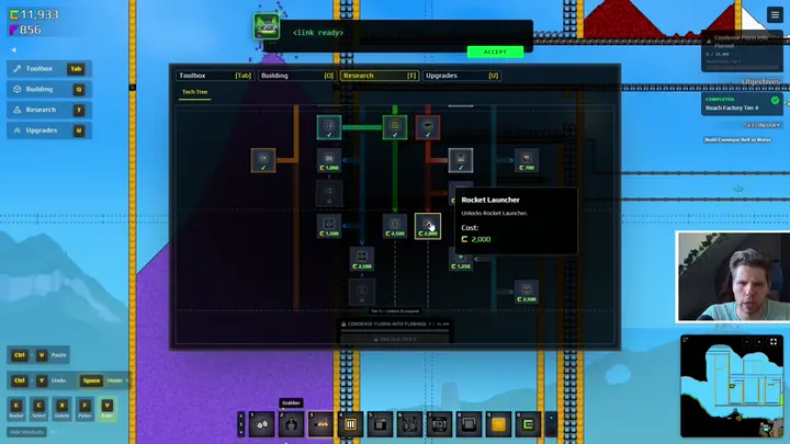 Sandustry research node unlocking the Rocket Launcher for Crackstone