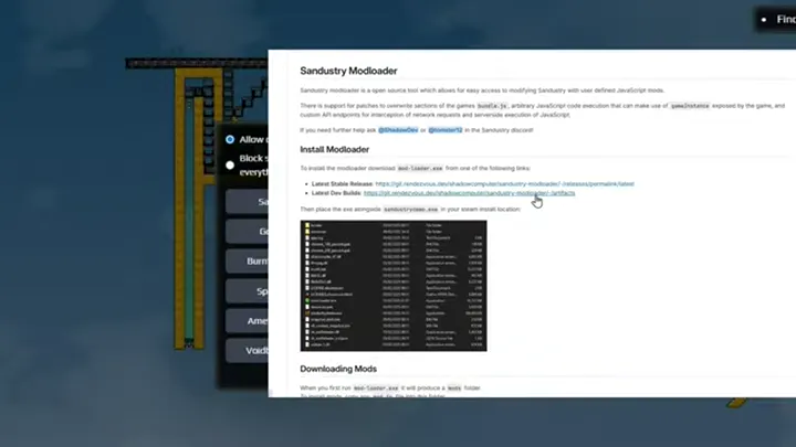 Sandustry Demo-era Modloader install panel — re-check the live EA loader
